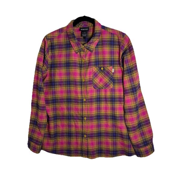 Burton Grace Long Sleeve Flannel Women’s Size Large Fuchsia Plaid - Picture 3 of 13